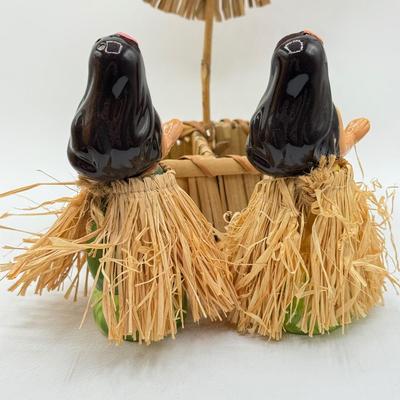 LOT 107: Pfaltzgraff Pineapple "Friendship" Pitcher & Hula Girl S&P Shakers