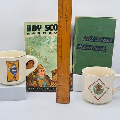 LOT 108: Vintage Girl & Boy Scouts Manuals & Cub Scouts Commemorative Mugs