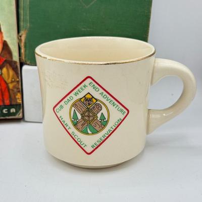 LOT 108: Vintage Girl & Boy Scouts Manuals & Cub Scouts Commemorative Mugs