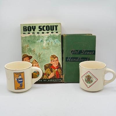LOT 108: Vintage Girl & Boy Scouts Manuals & Cub Scouts Commemorative Mugs
