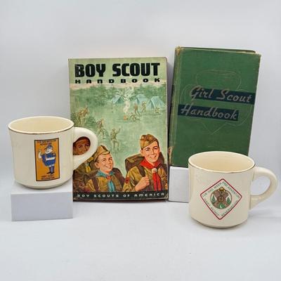 LOT 108: Vintage Girl & Boy Scouts Manuals & Cub Scouts Commemorative Mugs