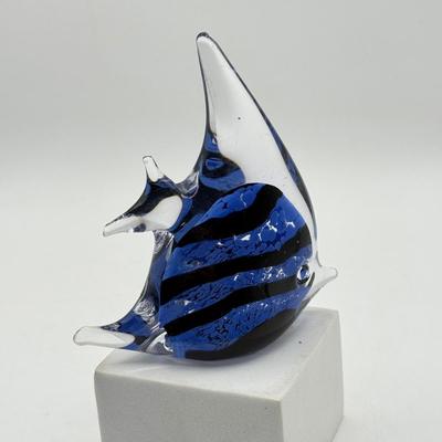 LOT 109: Hand Blown Glass Fish Paperweight w/ Waterford & More Stemmed Crystal Glasses
