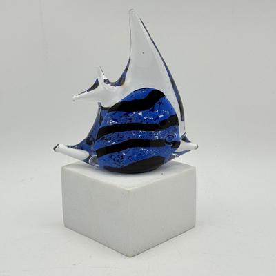 LOT 109: Hand Blown Glass Fish Paperweight w/ Waterford & More Stemmed Crystal Glasses