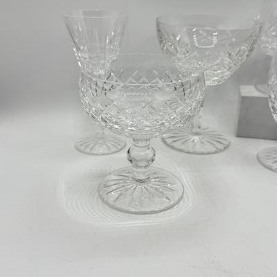 LOT 109: Hand Blown Glass Fish Paperweight w/ Waterford & More Stemmed Crystal Glasses