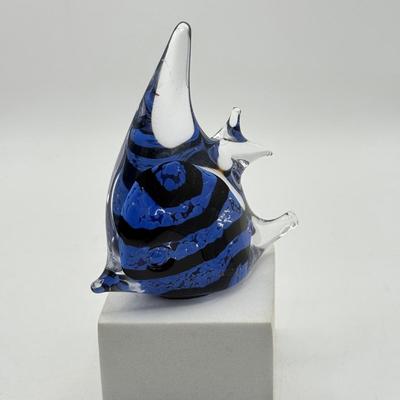 LOT 109: Hand Blown Glass Fish Paperweight w/ Waterford & More Stemmed Crystal Glasses