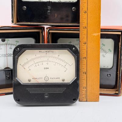 LOT 111: Vintage Simpson Roentgens Panel Meters w/ Boxes & Vintage Hewlett Packard DBM Milliwatts Panel Meter