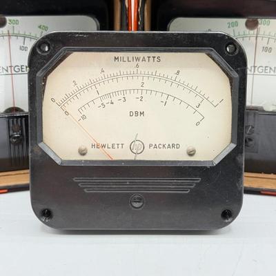 LOT 111: Vintage Simpson Roentgens Panel Meters w/ Boxes & Vintage Hewlett Packard DBM Milliwatts Panel Meter