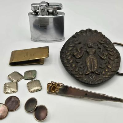 LOT 121J: Bergamot Brass Works Belt Buckle, Vintage Ronson Standard Lighter, Cufflinks, and More