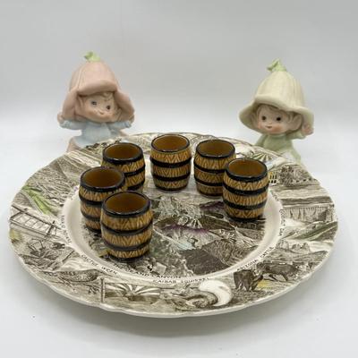 LOT 145: Homco Tulip Figurines, Souvenir Plate & Vintage Mini Ceramic Wine Barrels