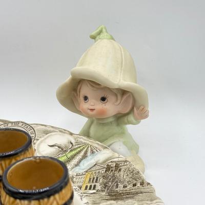 LOT 145: Homco Tulip Figurines, Souvenir Plate & Vintage Mini Ceramic Wine Barrels