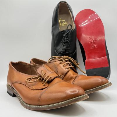 LOT 146: Christian Louboutin Red Bottom Leather Shoes & Vortey Brown Shoes