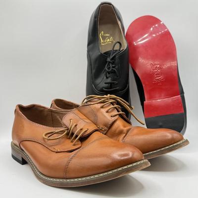 LOT 146: Christian Louboutin Red Bottom Leather Shoes & Vortey Brown Shoes