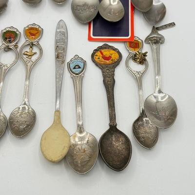 LOT 147: Collection of Souvenir Spoons: Pewter, Silver Plate & More