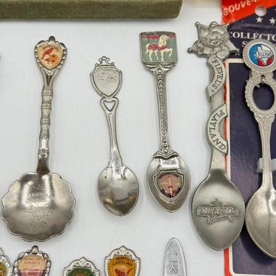 LOT 147: Collection of Souvenir Spoons: Pewter, Silver Plate & More