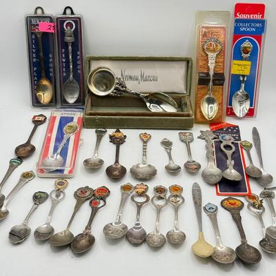 LOT 147: Collection of Souvenir Spoons: Pewter, Silver Plate & More