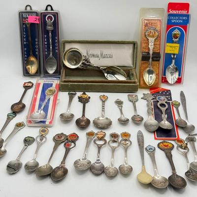 LOT 147: Collection of Souvenir Spoons: Pewter, Silver Plate & More