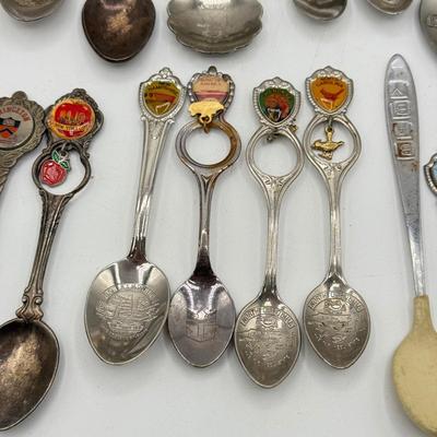 LOT 147: Collection of Souvenir Spoons: Pewter, Silver Plate & More