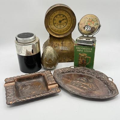 LOT 149: Coin Bank, Vintage Florida Perpetual Desk Calendar, Copper Trays