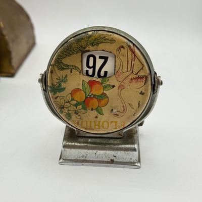 LOT 149: Coin Bank, Vintage Florida Perpetual Desk Calendar, Copper Trays