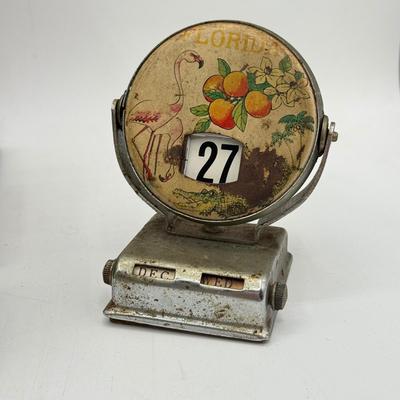 LOT 149: Coin Bank, Vintage Florida Perpetual Desk Calendar, Copper Trays