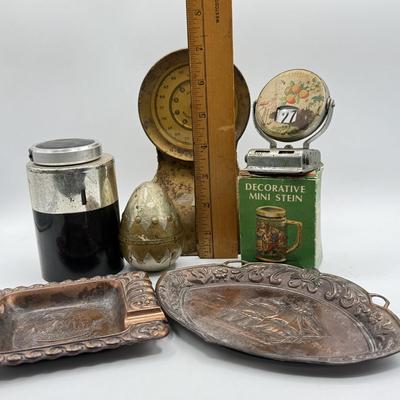 LOT 149: Coin Bank, Vintage Florida Perpetual Desk Calendar, Copper Trays