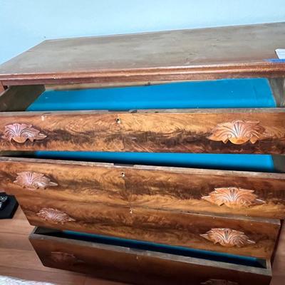 Walnut 4-Drawer Dresser with "fruit and nut" pulls.