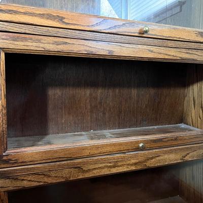 Vintage Leaded Glass Oak Wood Lawyers Bookcase