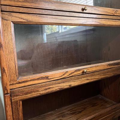 Vintage Leaded Glass Oak Wood Lawyers Bookcase