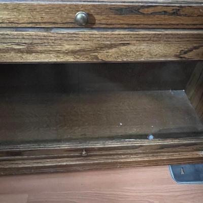 Vintage Leaded Glass Oak Wood Lawyers Bookcase