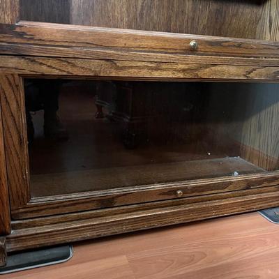 Vintage Leaded Glass Oak Wood Lawyers Bookcase