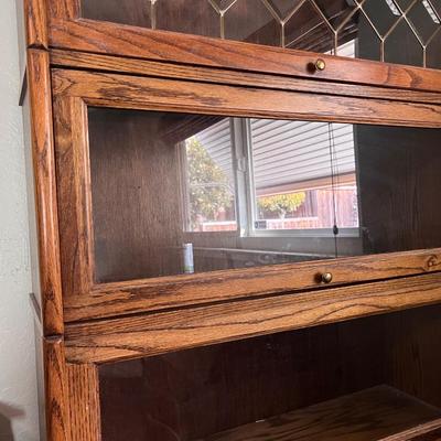 Vintage Leaded Glass Oak Wood Lawyers Bookcase