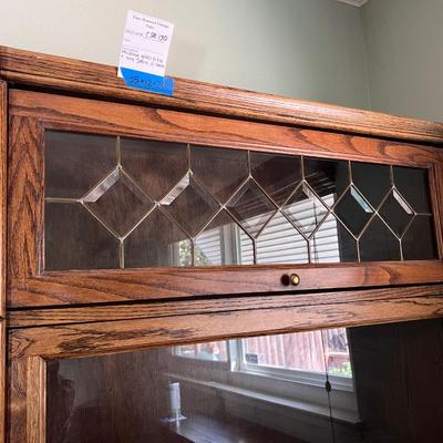 Vintage Leaded Glass Oak Wood Lawyers Bookcase