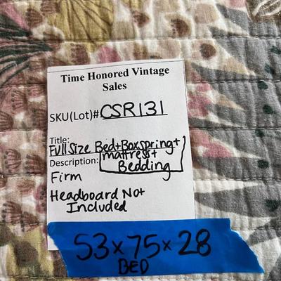 Full Size Bedframe, Mattress, Boxspring Headboard and Bedding