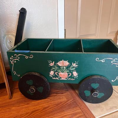 Magazine Tower, Green Painted Decorative Wagon and Floor Magazine holder