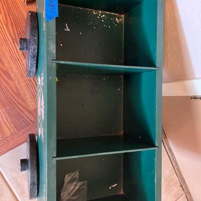 Magazine Tower, Green Painted Decorative Wagon and Floor Magazine holder