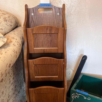 Magazine Tower, Green Painted Decorative Wagon and Floor Magazine holder