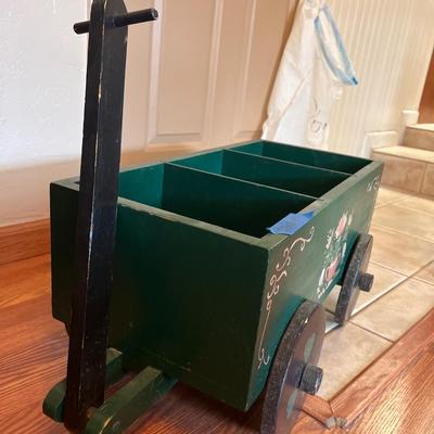 Magazine Tower, Green Painted Decorative Wagon and Floor Magazine holder