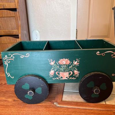 Magazine Tower, Green Painted Decorative Wagon and Floor Magazine holder