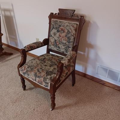 ANTIQUE EASTLAKE STYLE ARMCHAIR ON CASTERS perfect condition!