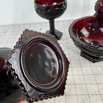 (4) Cape Cod AVON Red Mixed Lot, Candle Sticks, Bowl and 2 Champagnes