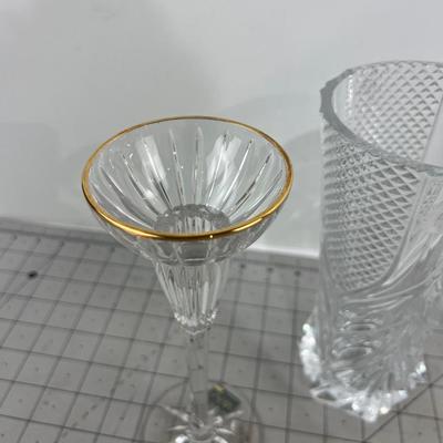 Mikasa Pair of Candle Sticks and Crystal Vase