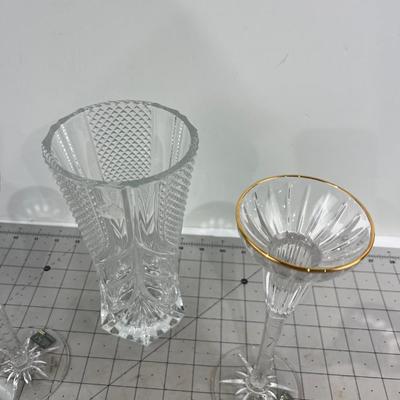 Mikasa Pair of Candle Sticks and Crystal Vase