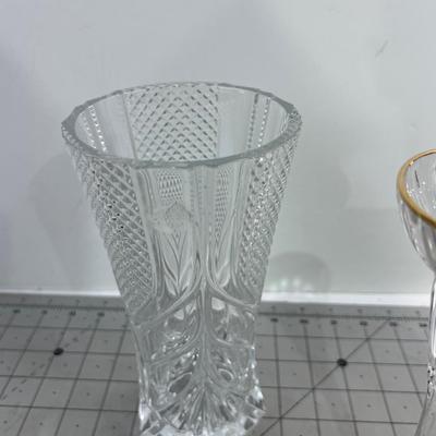 Mikasa Pair of Candle Sticks and Crystal Vase