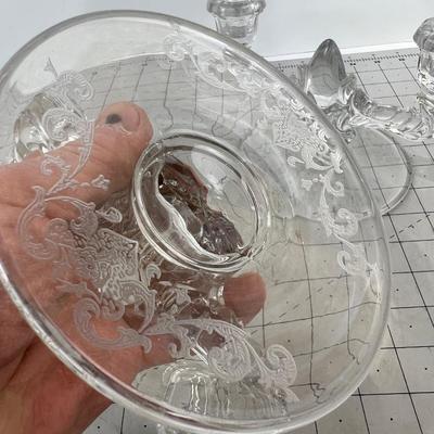 2 Fancy Etched Candelabra 