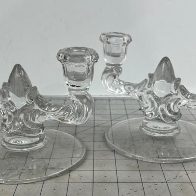 2 Fancy Etched Candelabra 