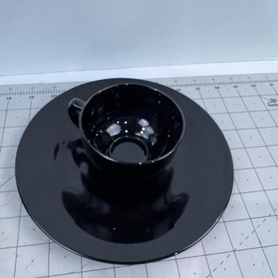 RARE! BLACK Glass Cups and Salad Plate (4 Pieces)
