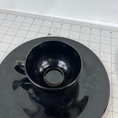RARE! BLACK Glass Cups and Salad Plate (4 Pieces)
