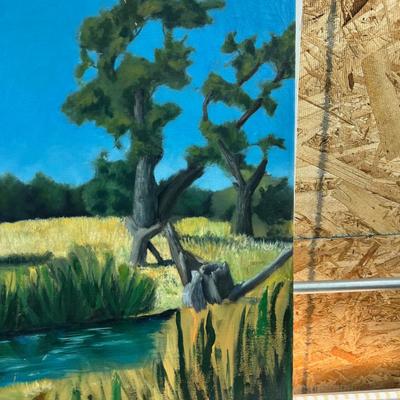 Painting Guy Bardone 1927-2015 Depicting Scene with Lake, Tree, River 