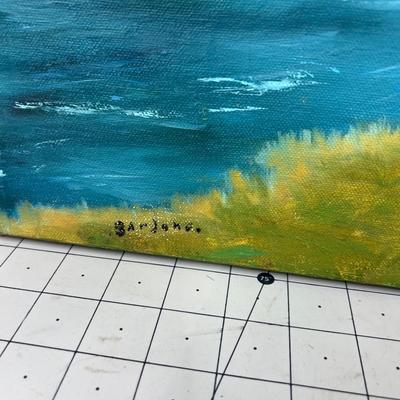 Painting Guy Bardone 1927-2015 Depicting Scene with Lake, Tree, River 