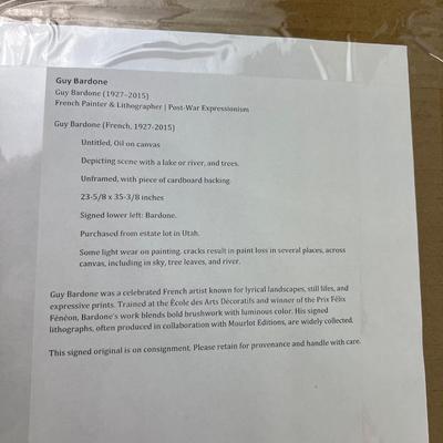 Painting Guy Bardone 1927-2015 Depicting Scene with Lake, Tree, River 